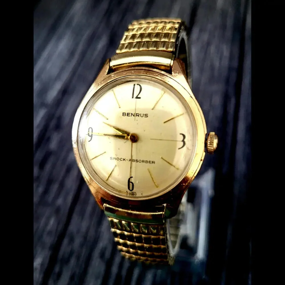 Rare Cond Vintage‎ Benrus 20 Micron Gold Manual Mens Watch